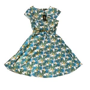 Fit and flare dress by DressyStar dress with tropical. botanical pattern XL